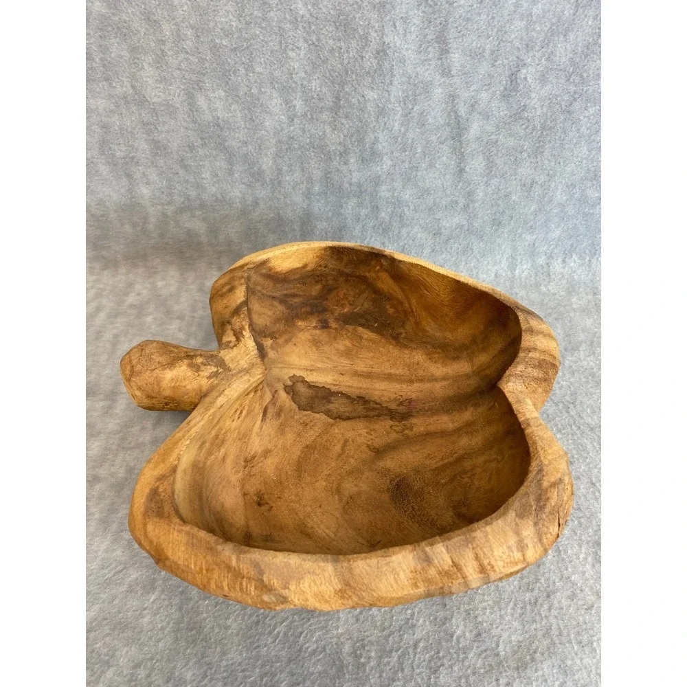 VTG Hand Carved Wooden Apple Shaped Bowl Dish Decorative Fruit Rustic Home Decor